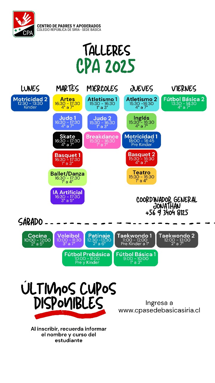 Horarios de Talleres CPA 2025😀