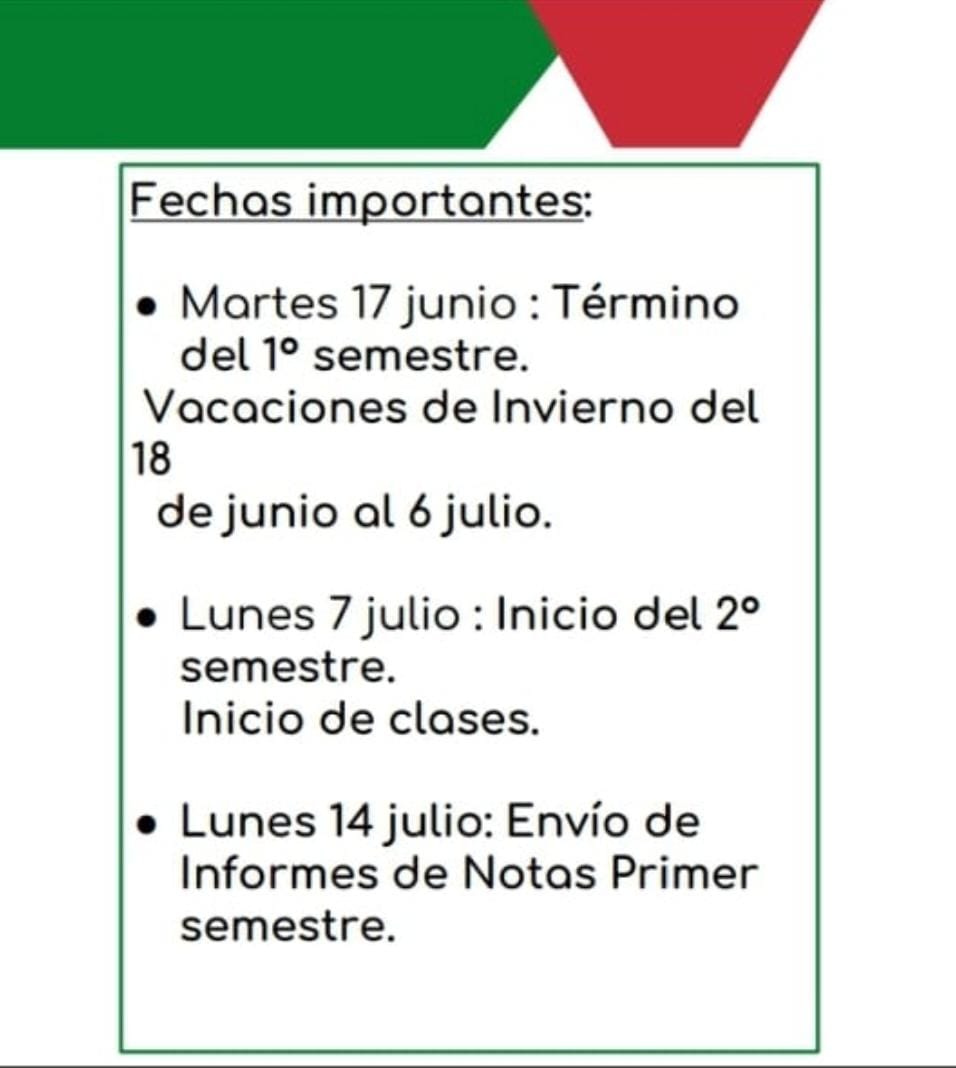 📌 ¡Atención familias CPA! Fechas importantes de cierre de semestre y vacaciones de invierno 🗓️❄️